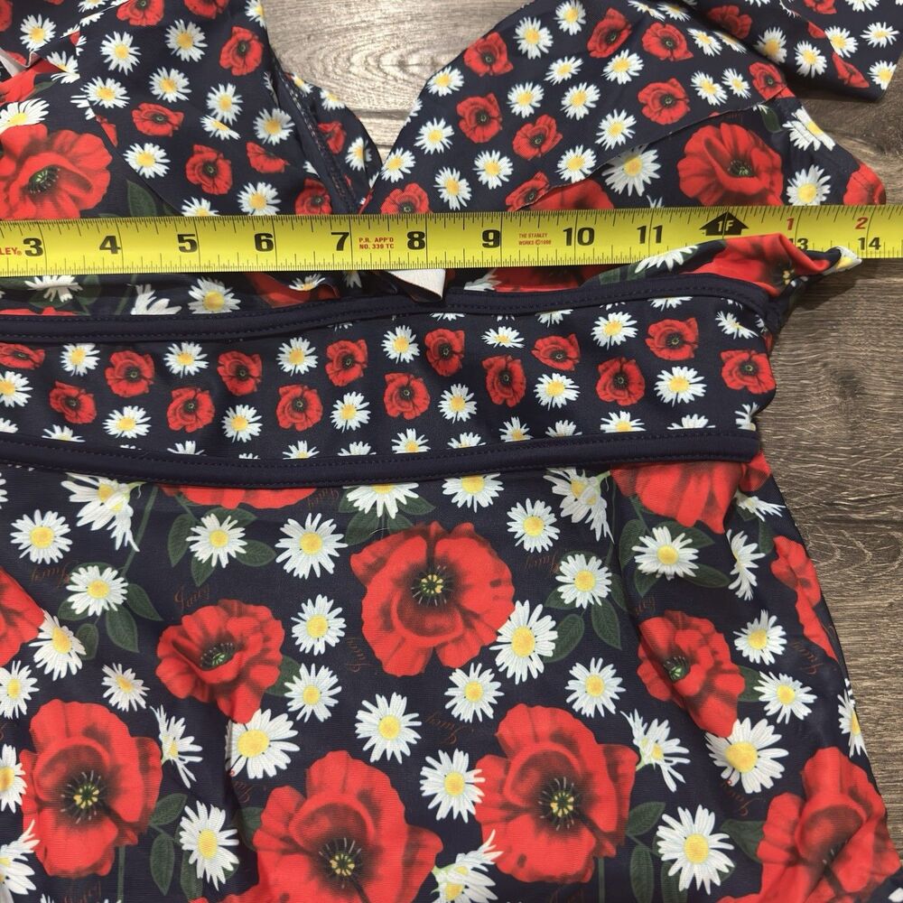 Juicy Couture One Piece Swimsuit deep V-neck Red Poppies Woman’s Size M NWOT - Picture 6 of 10